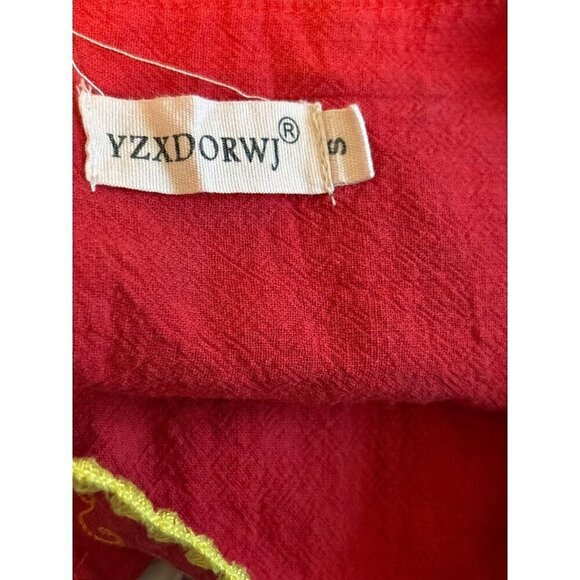 Women's Yzxdorwj Red Embroidered Mexican Style Peasant Top Cotton Small VGC - Picture 7 of 9